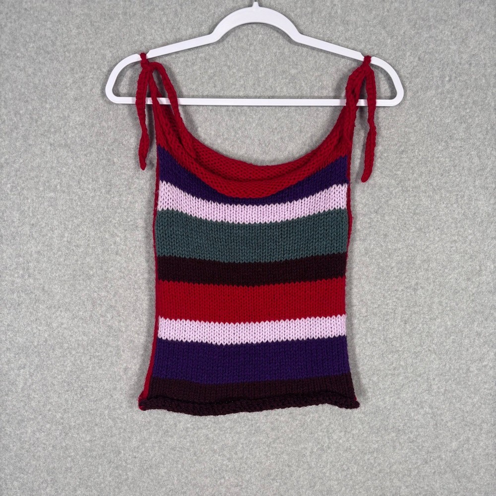 Handmade Crochet Knit Tank Top XS Striped Boho Festival Summer Vacation Granny