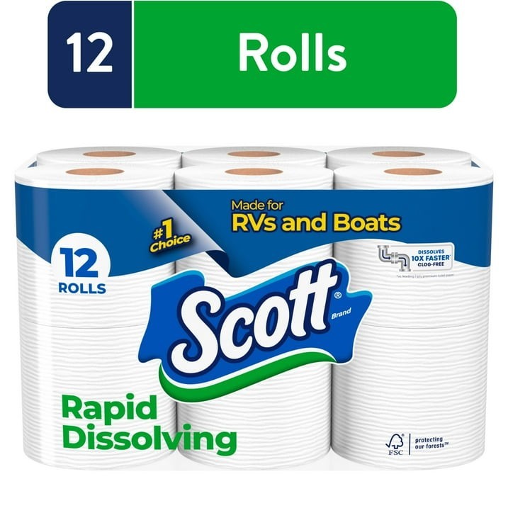 Scott Rapid-Dissolving Toilet Paper, 12 Regular Rolls