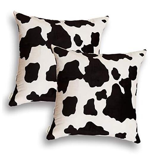 Cowhide Faux Fur Pillow Cover 18x18 Black White Cow Print