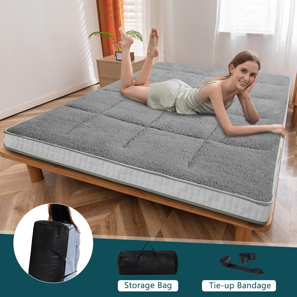 NAIZEA New Futon Mattress, Foldable Sherpa Fleece Mattress Twin Full Queen Size