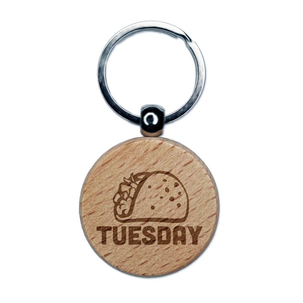 Taco Tuesday Engraved Wood Keychain Tag Charm Gift Idea
