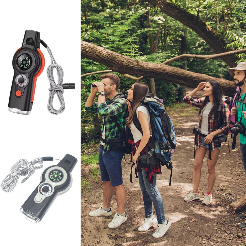 Emergency Survival Gear Camping Hiking Whistle Compass Thermometer