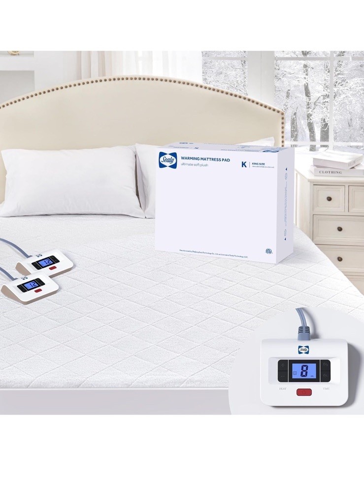 Sealy Heated Mattress Pad King Size with Plush Top, Coral Fleece Electric Warmer