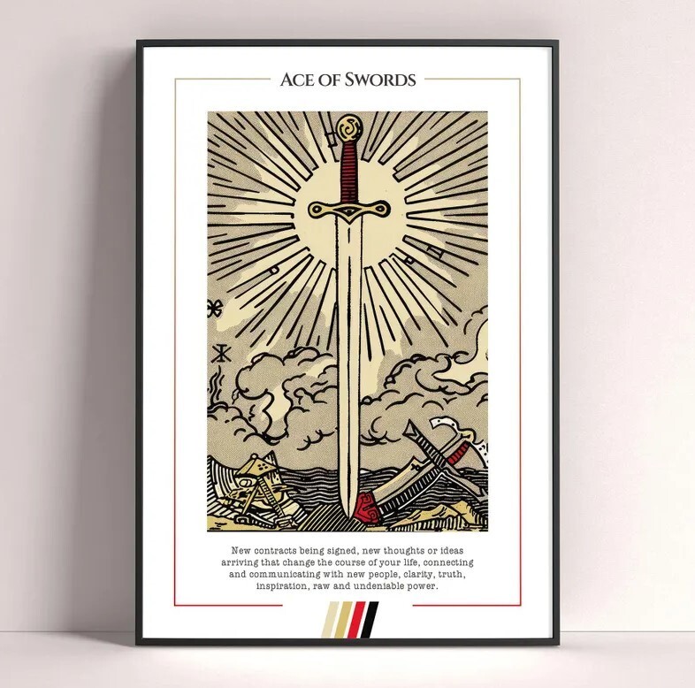 Ace of Swords Tarot Card Art Print and Digital Download Poster