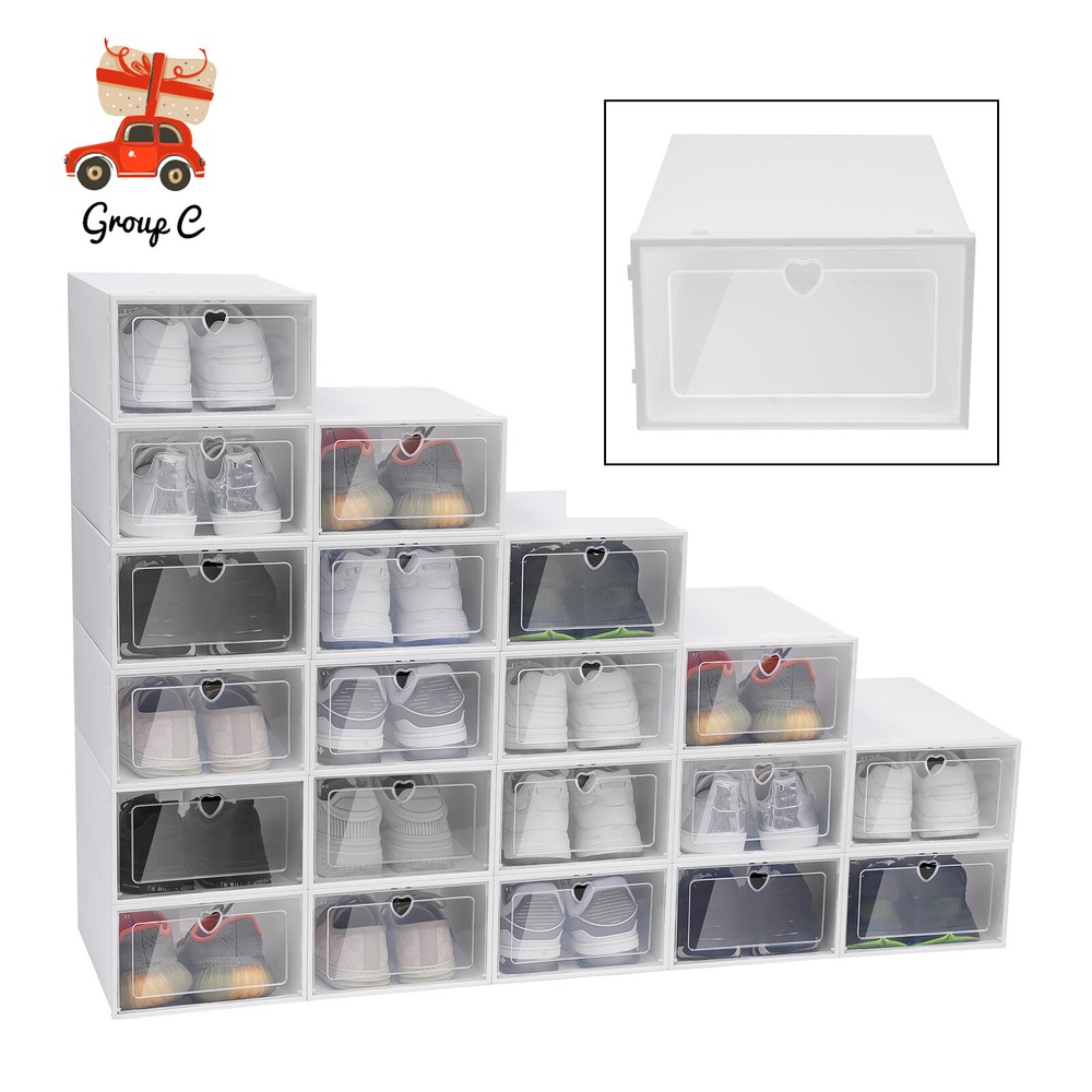 20x Large Plastic Shoe Storage Boxes Drawer Stackable Foldable Clear Organiser