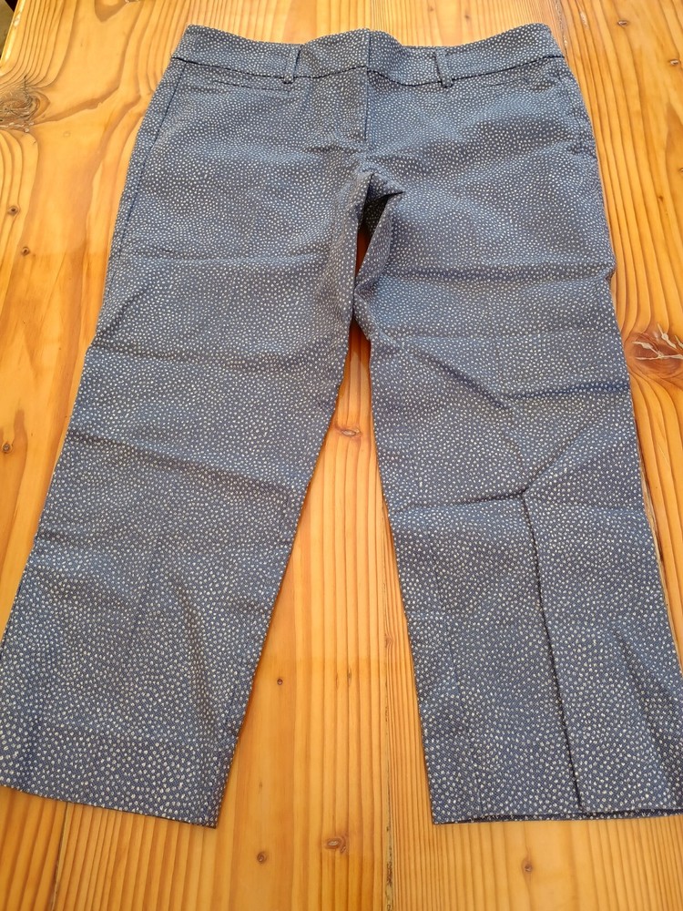 LOFT Outlet Original Crop Gray Polka Dot Straight Leg Dress pants women's Sz 8