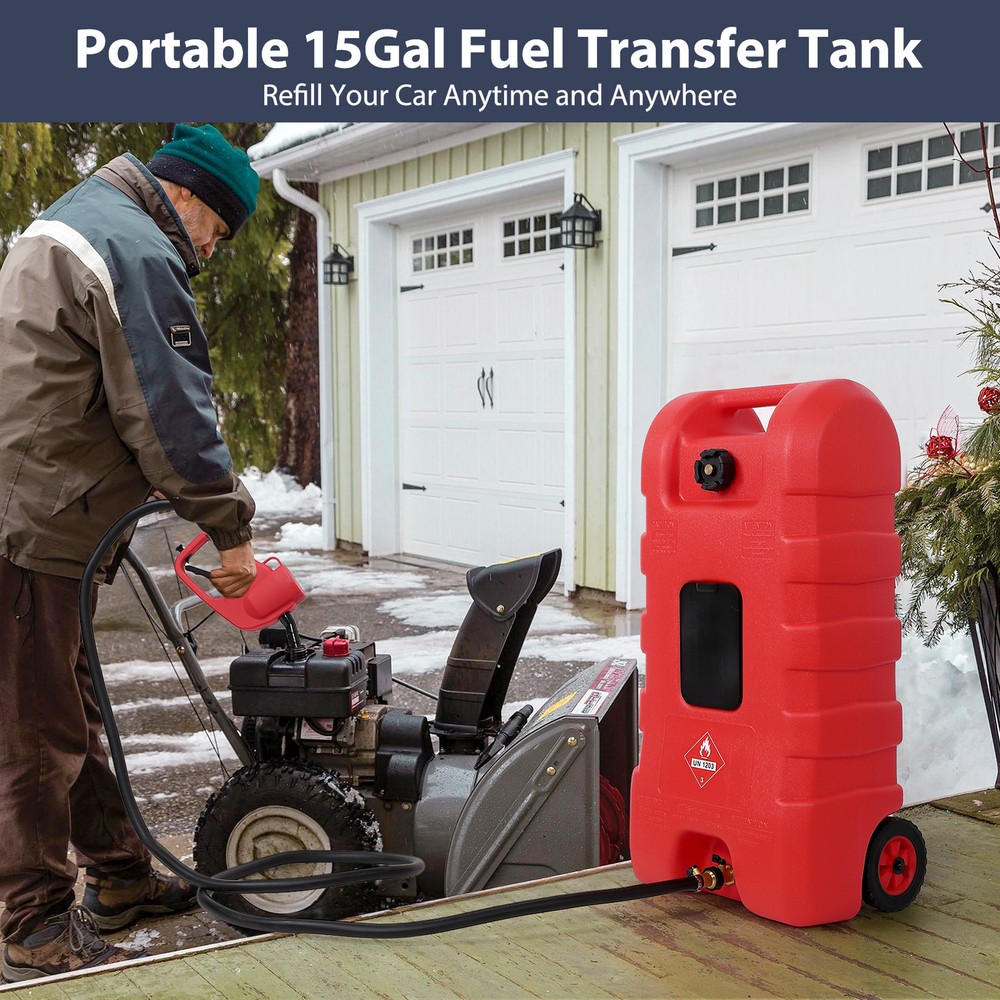 15 Gallon Gas Caddy with Manual Pump Nozzle for Easy Fuel Transfer