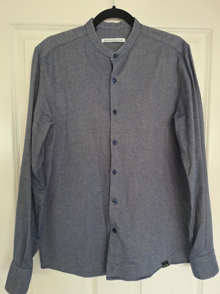Adolfo Dominguez  Blue Button-Down Dress Shirt Double Collar Long Sleeve size S