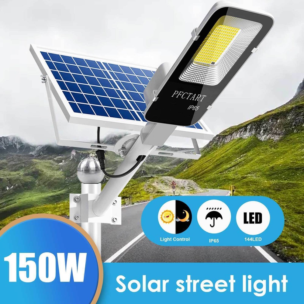 150W Solar LED Street Lights for Outdoor Parks, Yards, Plazas, Dusk to Dawn Functionality