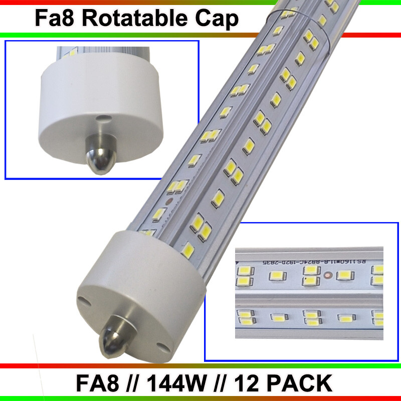 T8 8FT LED Tube Light 144W Single Pin FA8 8FT LED Shop Light Bulbs 6500K 12P