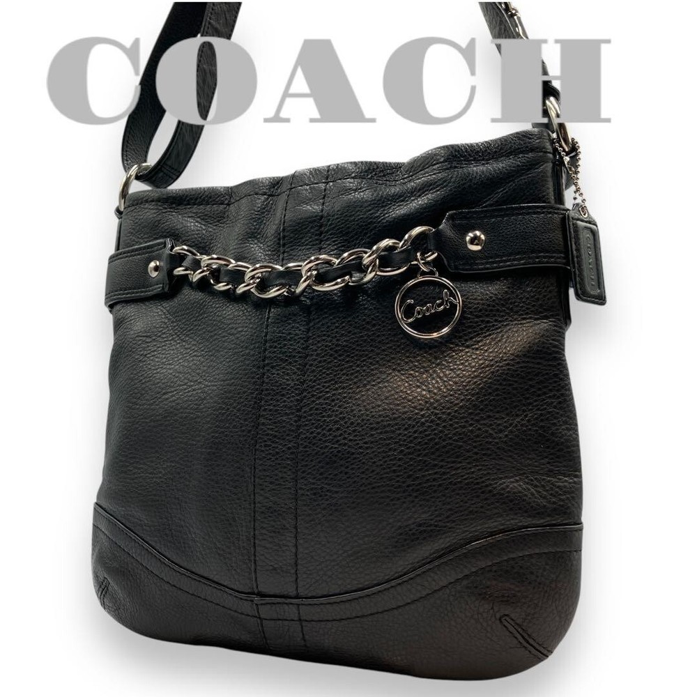COACH F19722 Black Pebbled Leather Crossbody Shoulder Bag