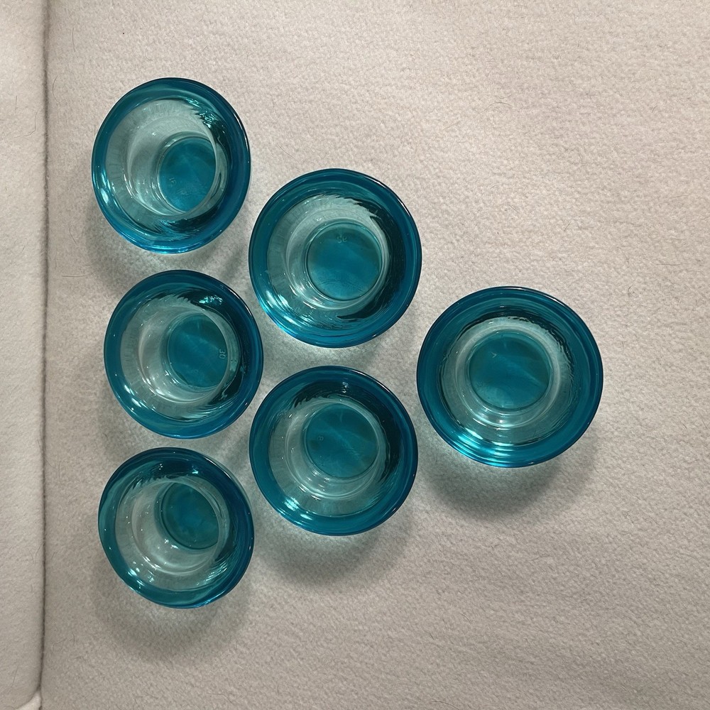 6 Glass Turquoise Tea Light Candle Votive Holders Set