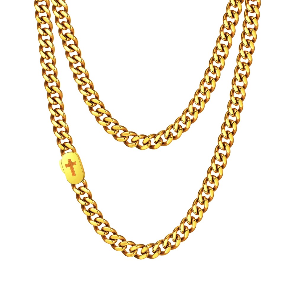 Gold Cross Necklace for Men - Solid Mens Cross Cuban Link Chain Necklaces Sta...