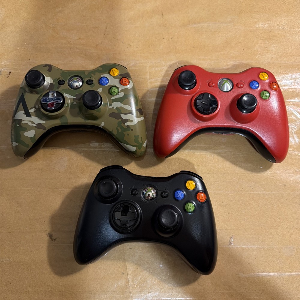 Lot Of 3 OEM Xbox 360 Controllers - Red Resident Evil 5 - Camouflage - Black