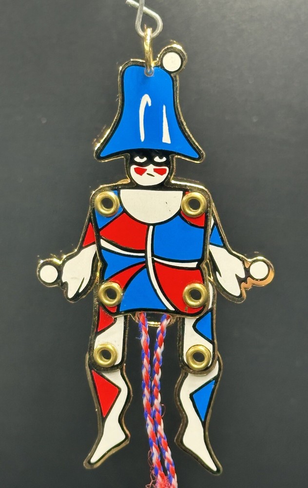MMA Riveted Brass Pull String Juggler Penny Toy Ornament Hand Painted Christmas