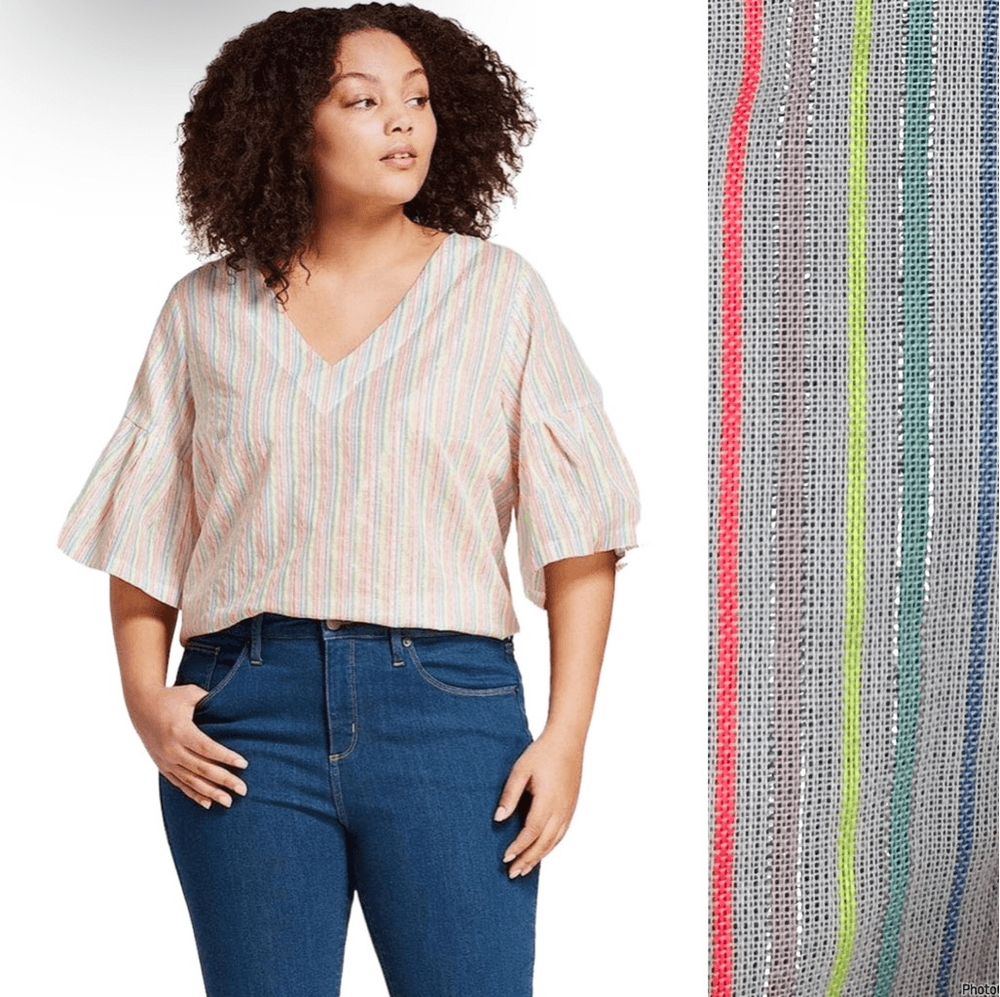 1252 A New Day Striped Ruffle Sleeve Shine Blouse Shirt Size Medium