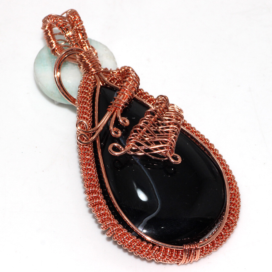 Banded Black Onyx Gemstone Handmade Pendant 3.2