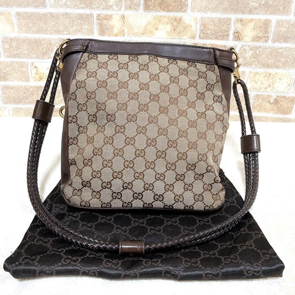 Vintage Gucci GG Canvas Shoulder Bag with Gold Hardware 9.4x10.2x2.4 inches