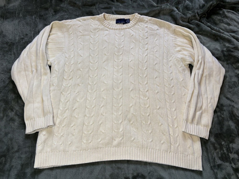 Bill Blass Sweater Mens 2XL XXL Yellow Cable Knit Fisherman Vintage 90s Pullover