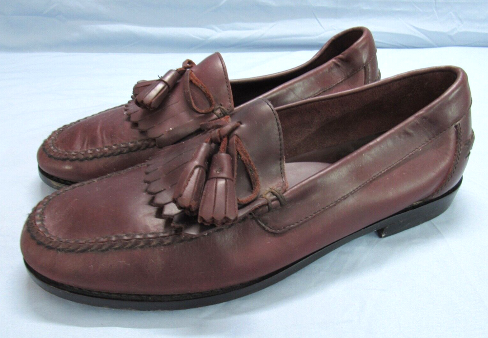 BASS Vintage BROWN Leather TASSEL KILTIE Slip-On COMFORT Dress Shoes LOAFERS 10M