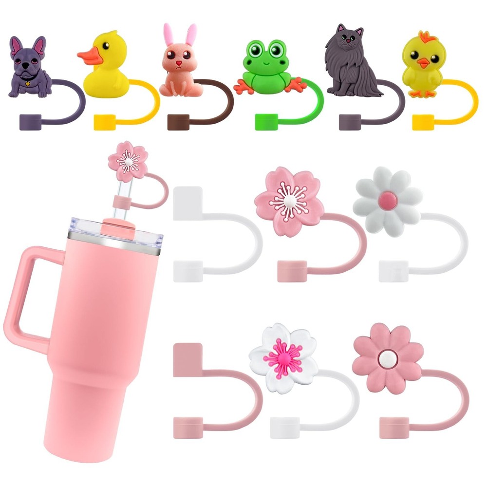 12PCS Silicone Straw Caps for Stanley Cup, 10mm Cute Straw Toppers  
