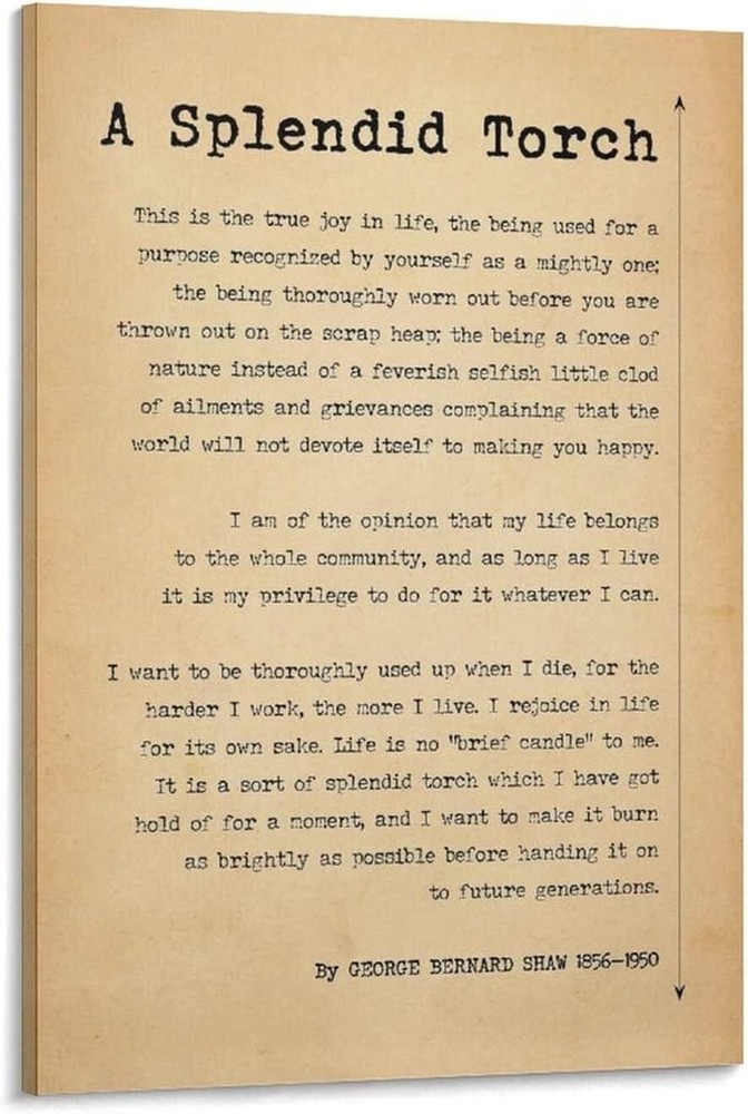 A Splendid Torch Quote by George Bernard Shaw Poster Canvas Art Poster