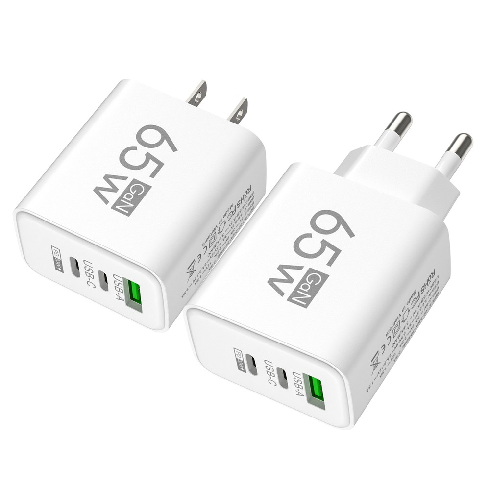 65W Travel Charger Block with 1 USB and 2 PD Ports