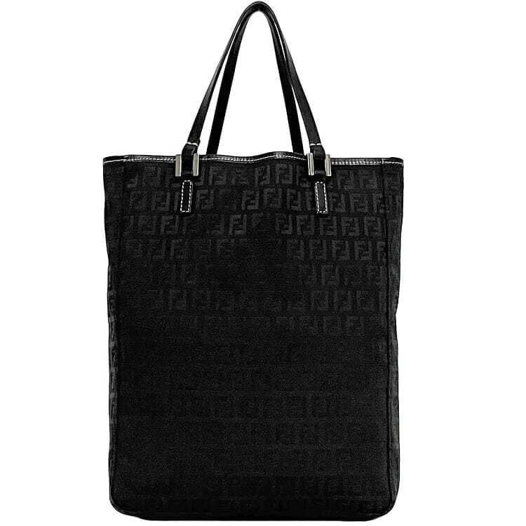 RARE FENDI Black Zuccino Tote Bag ec 23470 8BH006 Canvas Leather Excellent Condition