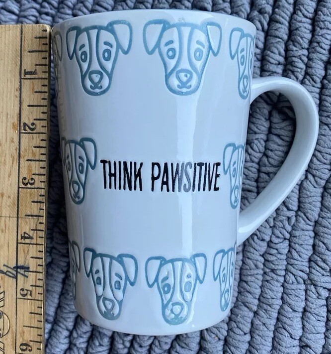 Pfaltzgraff Think Pawsitive Coffee Mug Tea 16 oz Etched Dog Face All Over, New