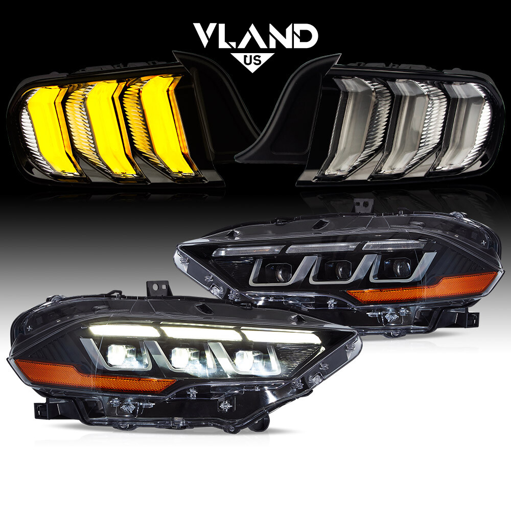 2018-2021 Ford Mustang GT LED Projector Headlights with Clear Tail Lights