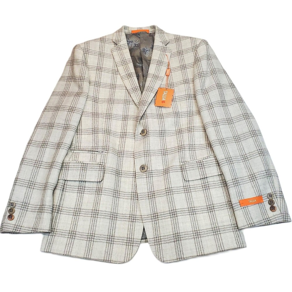 Tallia Boy's Sportcoat Suit Blazer Oatmeal Plaid Size 18R Young Gentleman NWT