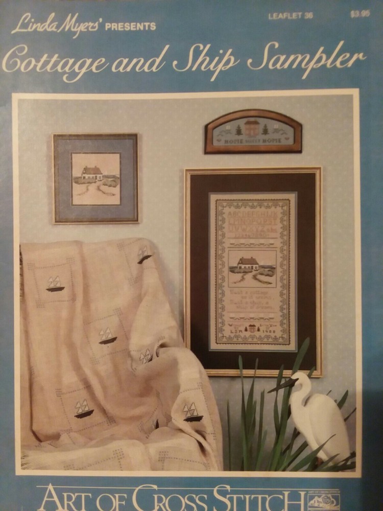 Cottage & Ship Sampler Fold Out Cross Stitch PATTERN  Leaflet/Booklet