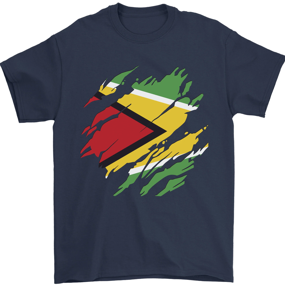 Torn Guyana Flag Guyanese Day Football Mens T-Shirt 100% Cotton