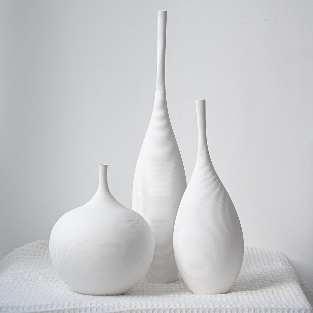 White Ceramic Vase Modern Boho Wabi-Sabi Flower Vase Set of 3 Decorative Aesthet