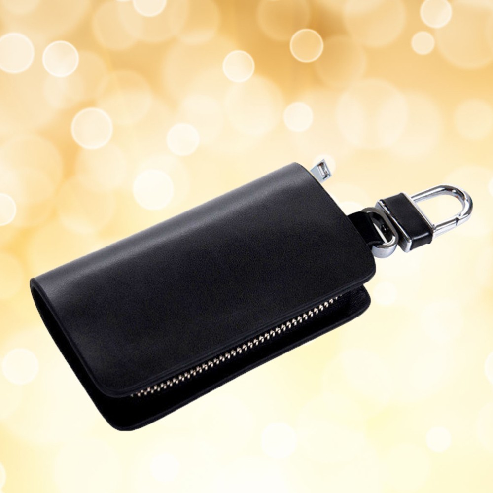 Universal PU Leather Zipper Keychain Wallet Case in Black  