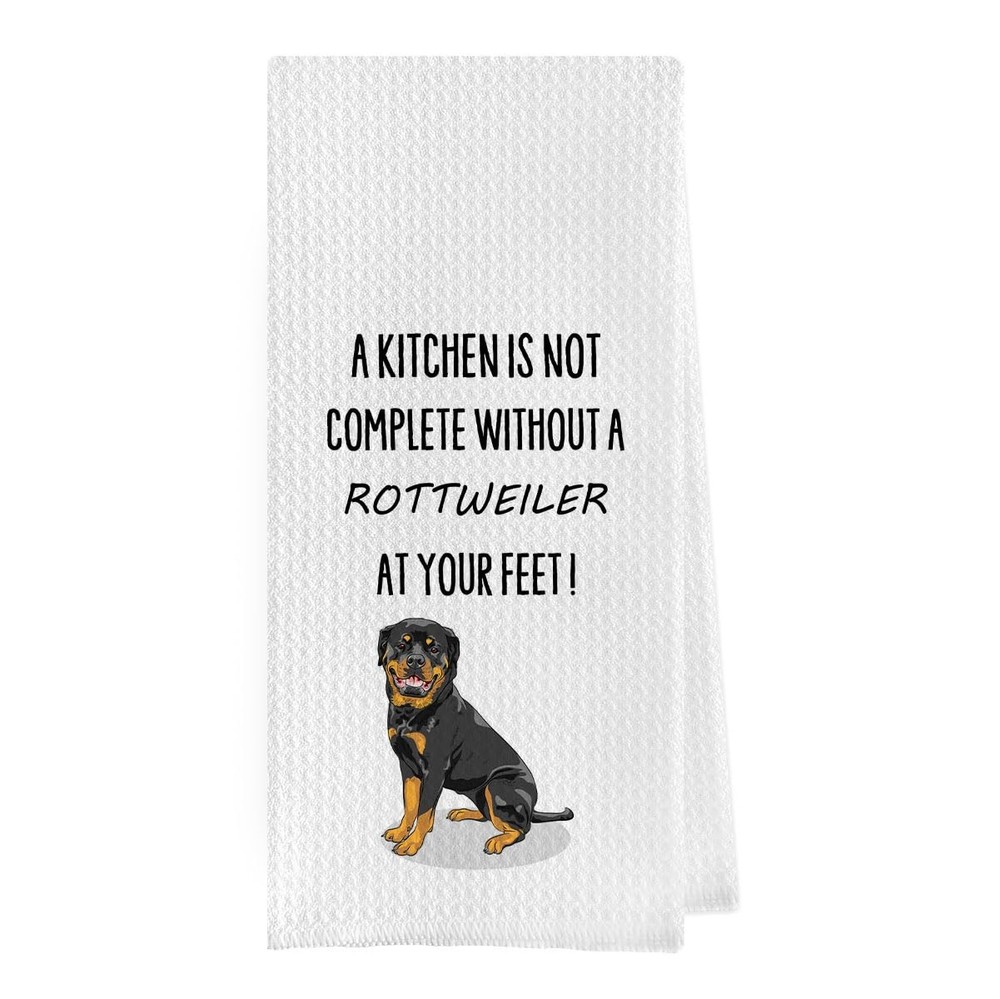 Funny Rottweiler Dish Towels Decorative Waffle Weave Kitchen Hand Cloth Gift