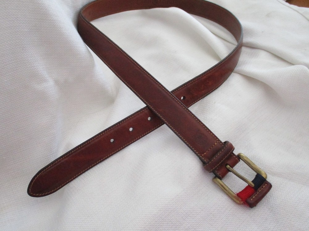 Tommy Hilfiger Men's 36 Inch Genuine Leather Belt with Brass Buckle Brown Classic