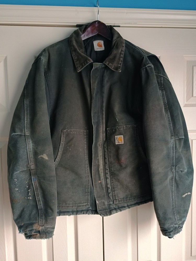 Vintage Carhartt J22 MOS Green Quilted Canvas Jacket Men's Size ~ Large READ