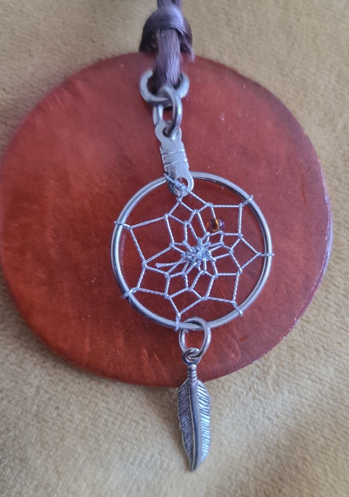 Silver And Leather Dream Catcher Feather Necklace RARE Unusual