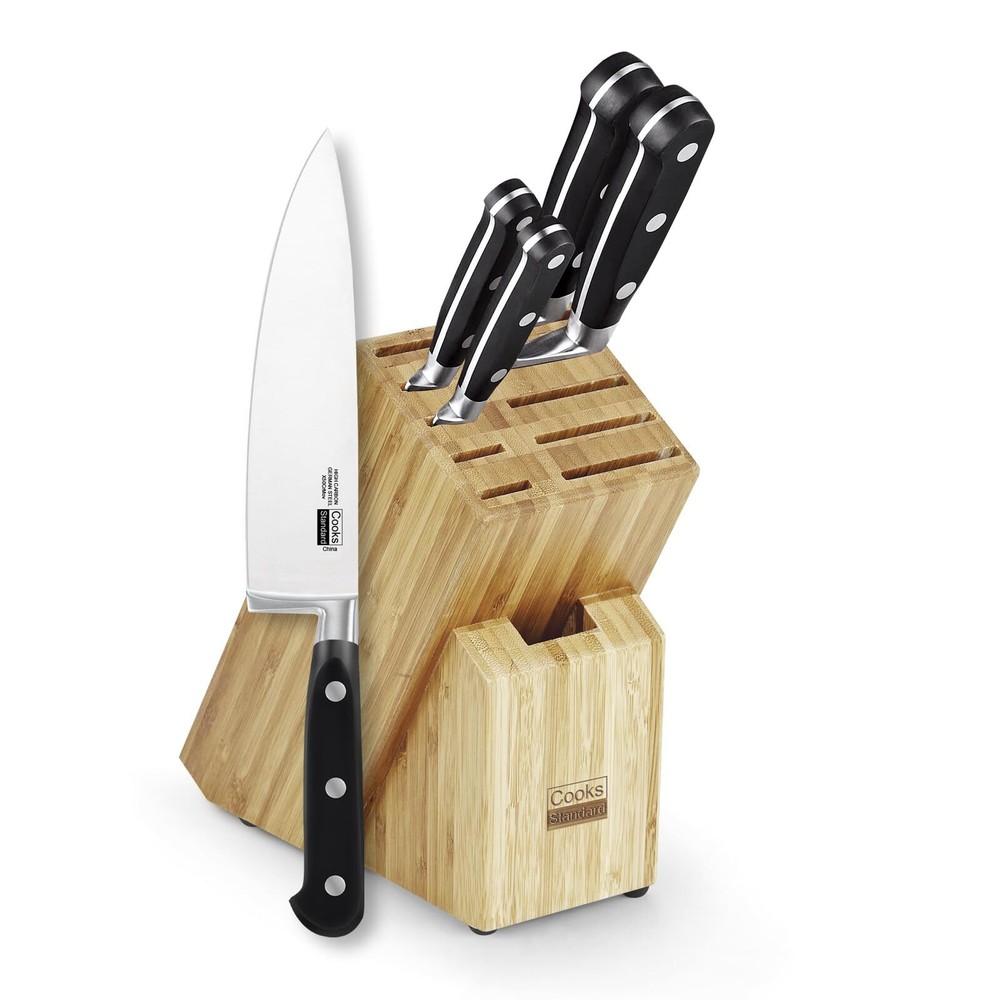 6-Piece Stainless Steel Knife Set with Expandable Block for Extra Slots