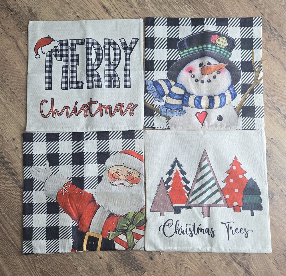 4 Piece Set Christmas Throw Pillow Zip Covers