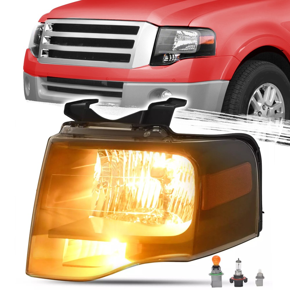 Driver Headlight Black Housing For Ford Expedition 2007-2014 Halogen Lamp