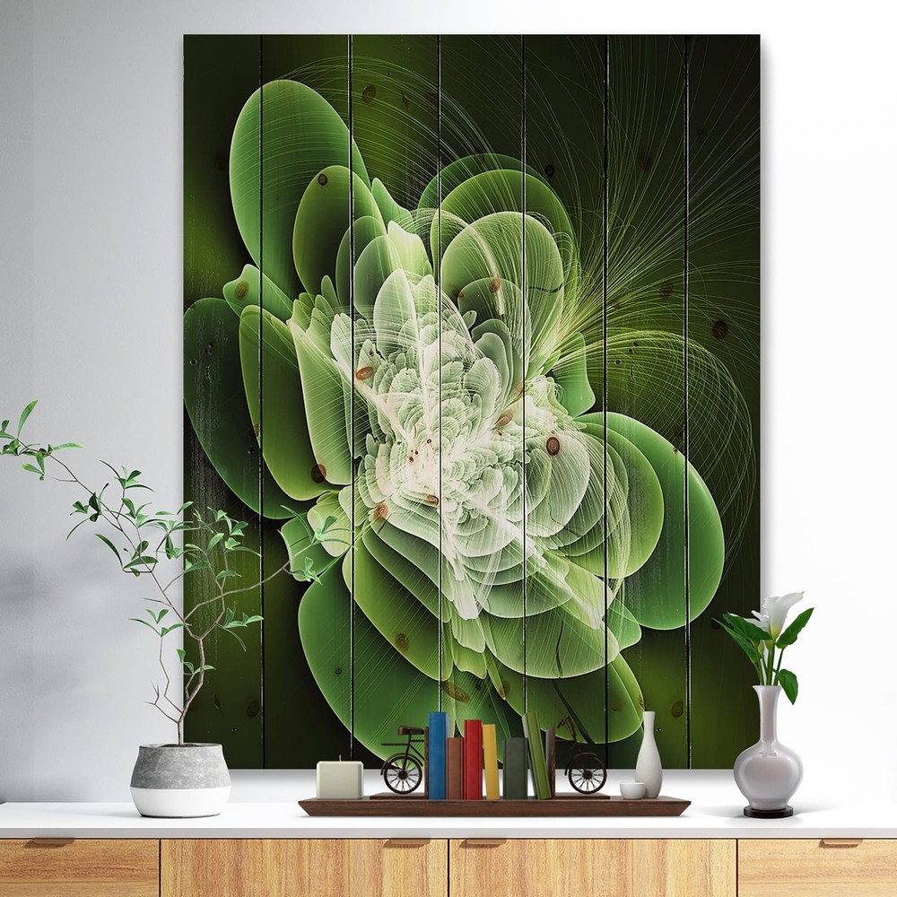 Designart 'Green Petal Exotic Abstract Art Work' Nautical & Coastal Wood Wall
