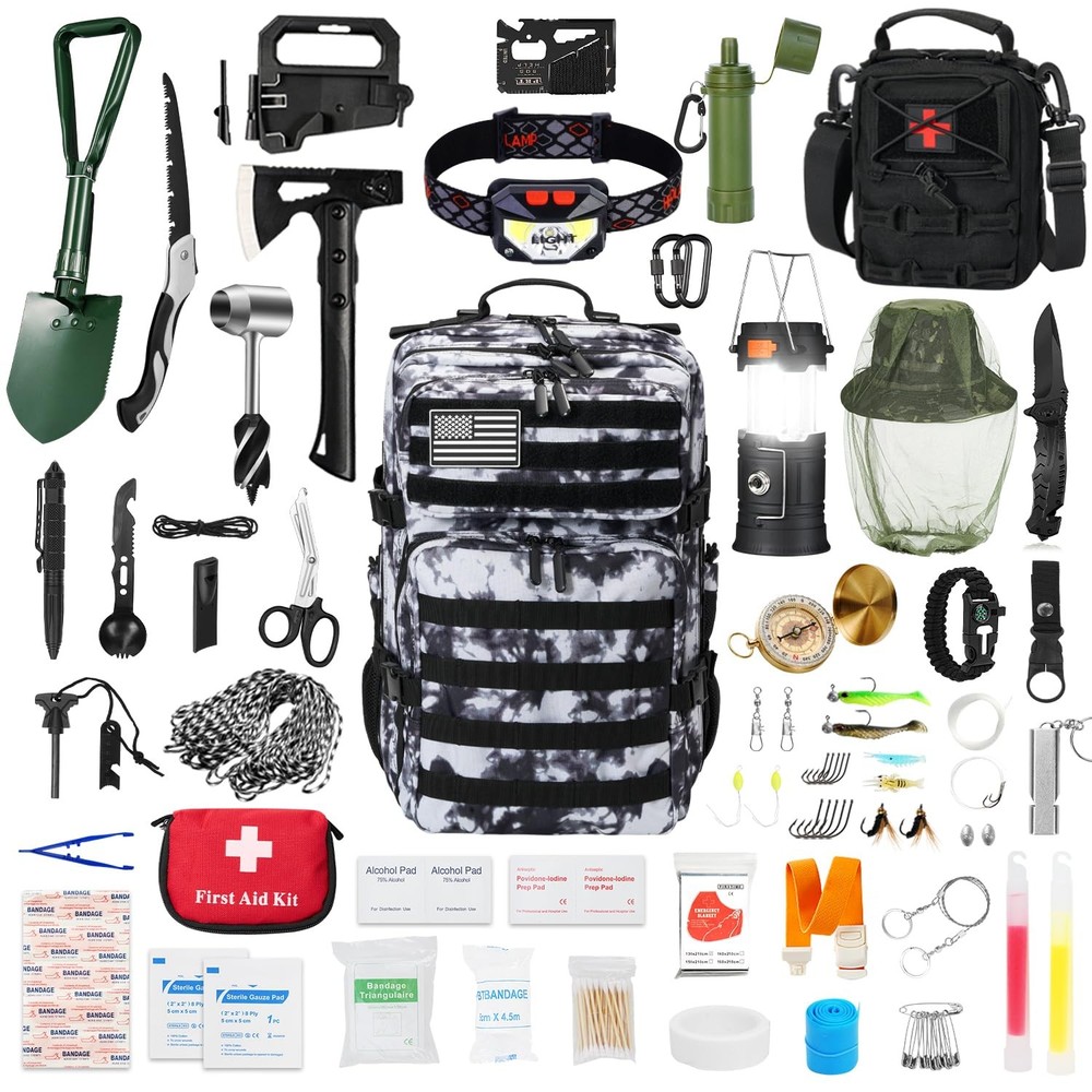 Professional Survival Gear Set with First Aid Kit and Large Camping Backpack
