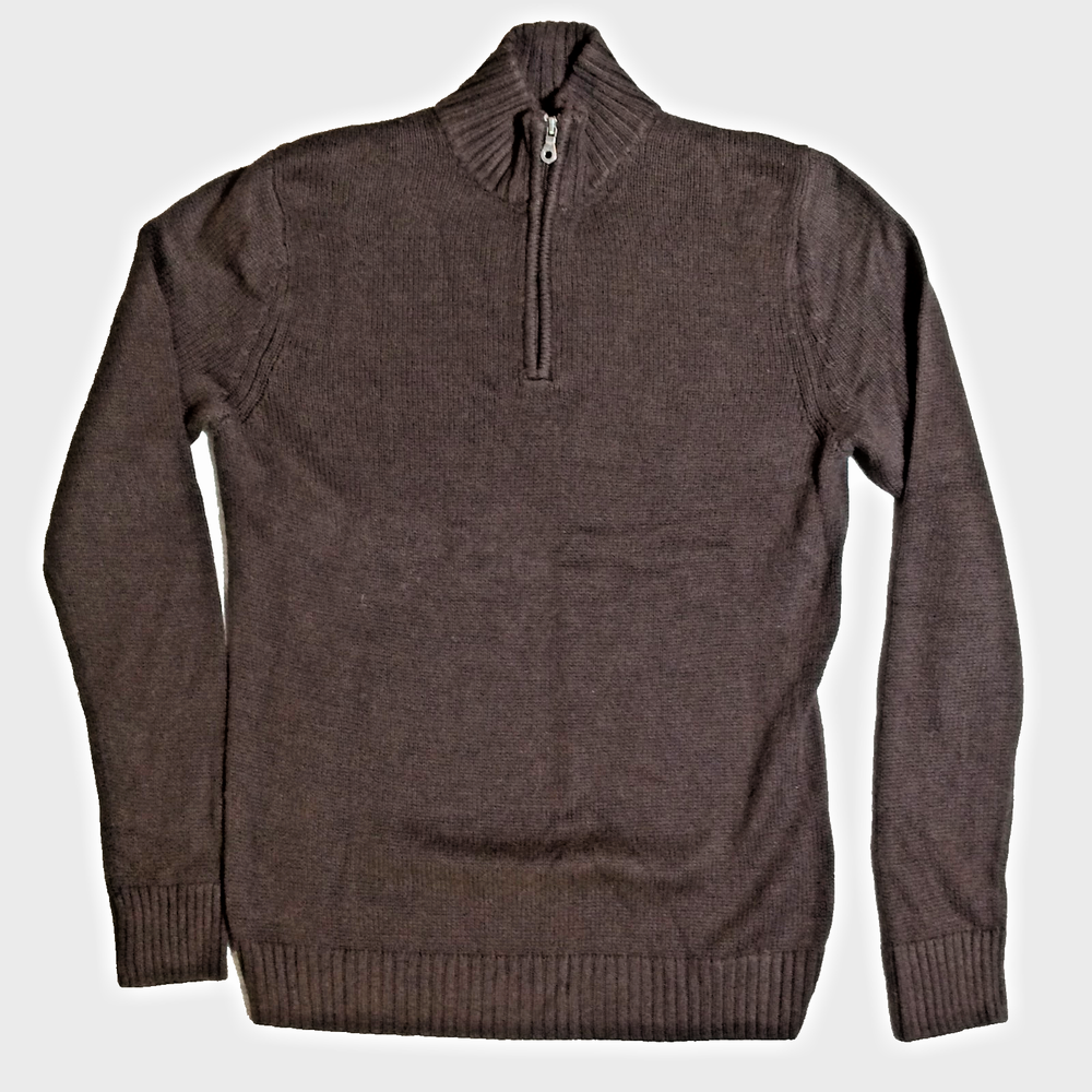 Croft & Barrow Men's Sweater Small Brown 1/4 Zip Mock Neck Ribbed Cotton Blend