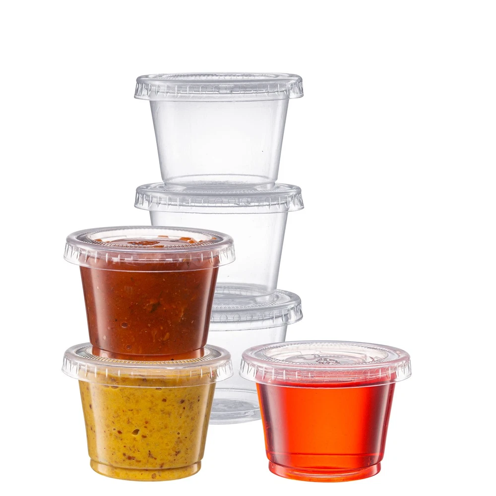 Pantry Value 1 oz. - 100 Count Clear Disposable Plastic Portion Cups with Lids