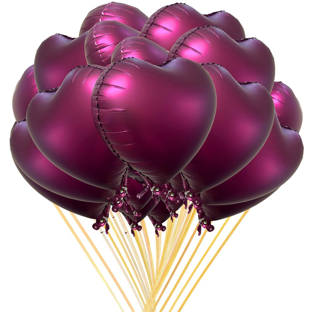 20Pcs 18 inch Burgundy Foil Mylar Heart Shape Balloons Decorations Valentines...