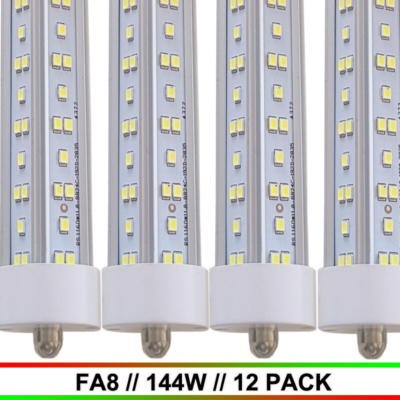 12Pcs T8 8FT FA8 Single Pin 144W LED Tube Light Bulbs 6500K Shop Lighting