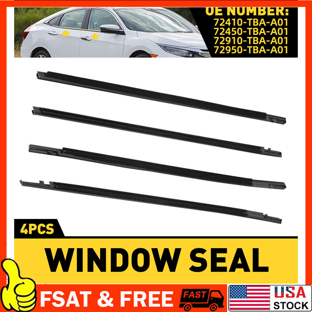 For 2016-2021 Honda Civic Sedan 4x Weatherstrip Window Moulding Trim Seal Belt