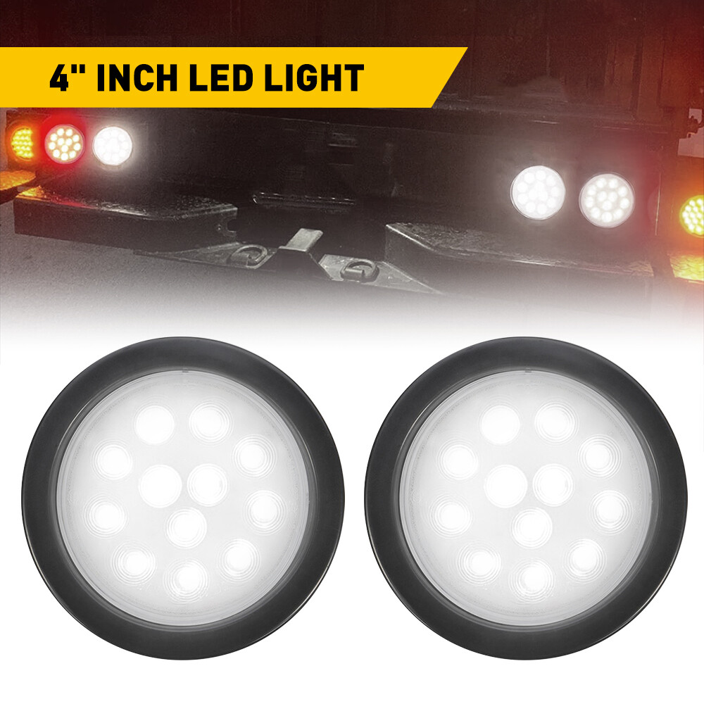 2X 4-Inch LED White Brake Stop Turn Tail Lights for Trucks and Trailers
